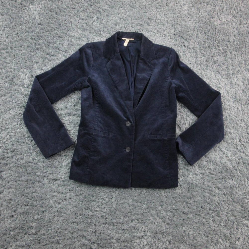 Eileen Fisher Blazer Womens 0 Navy Blue Corduroy Stretch Organic Cotton Jacket - Picture 1 of 16